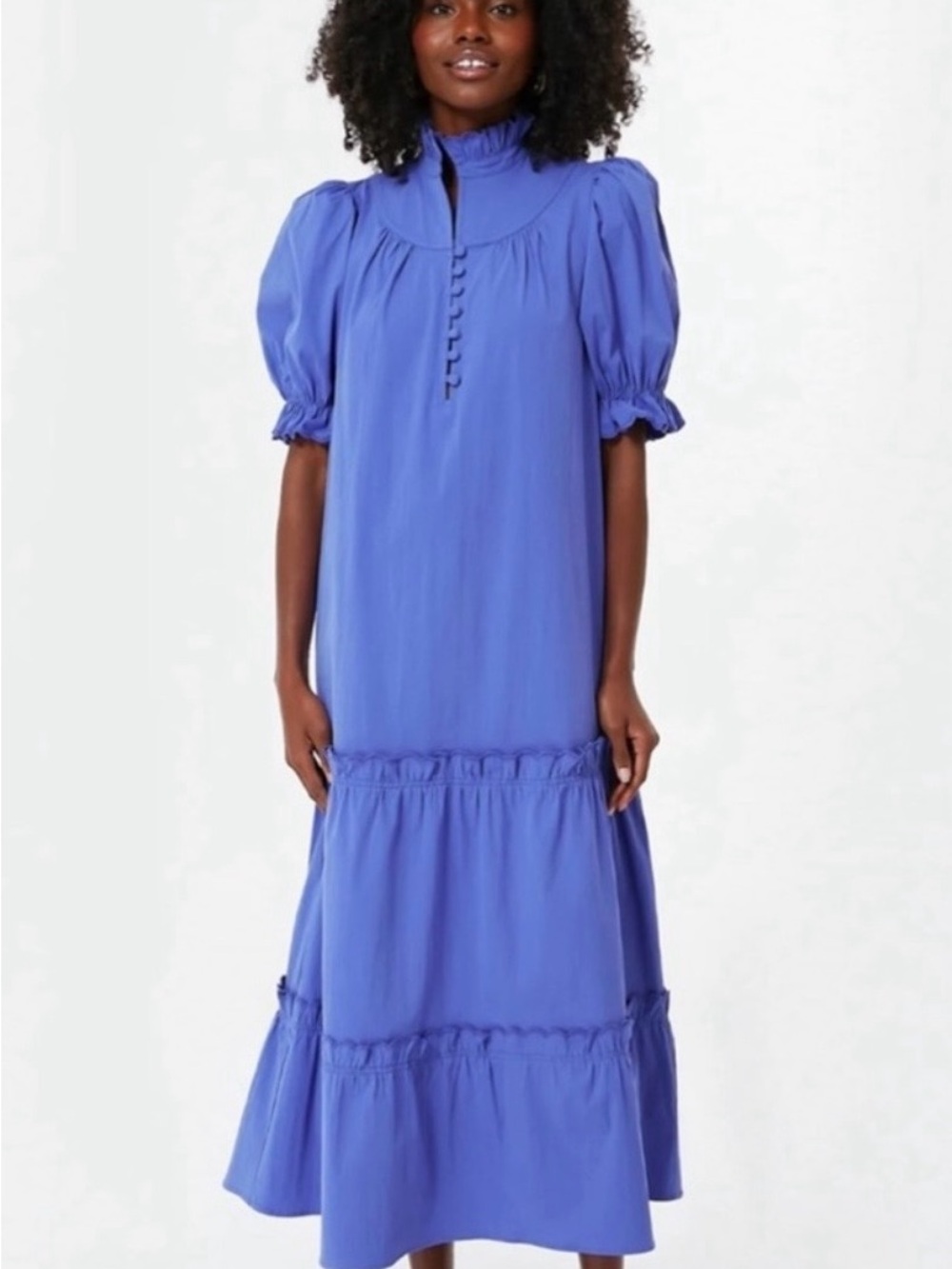 Pomander Place By Tuckernuck Selena Maxi Dress Sz Small Puff Sleeve Tiered Blue